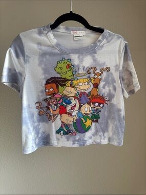 Nickelodeon Rugrats Tie-Dye Crop Tee in Light Gray and White